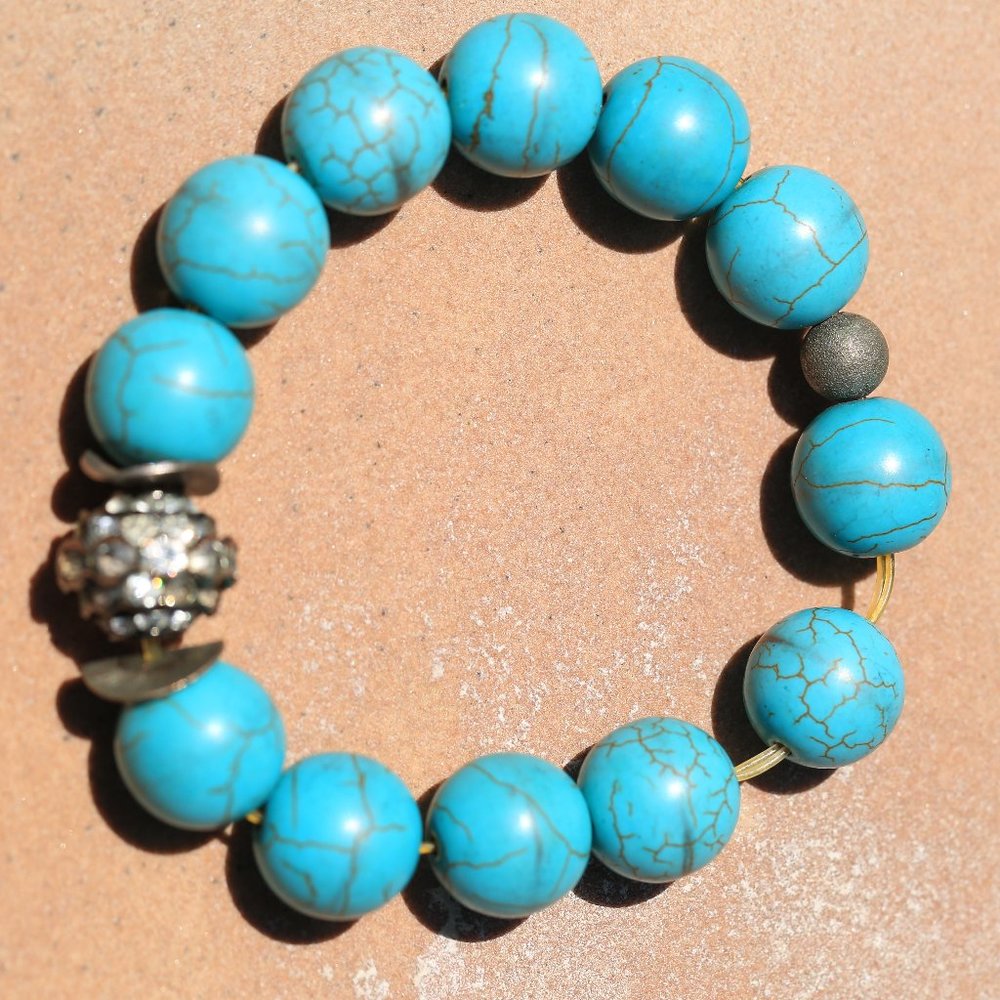 Turquoise Bead & Crystal Cluster Bracelet